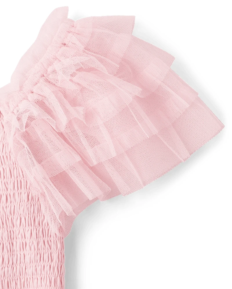 Girls Smocked Tulle Ruffle Dress