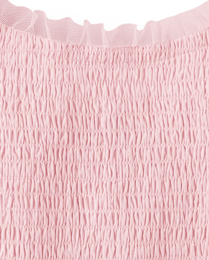 Girls Smocked Tulle Ruffle Dress