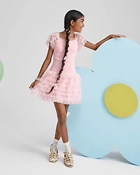 Girls Smocked Tulle Ruffle Dress