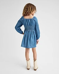Girls Chambray Smocked Dress