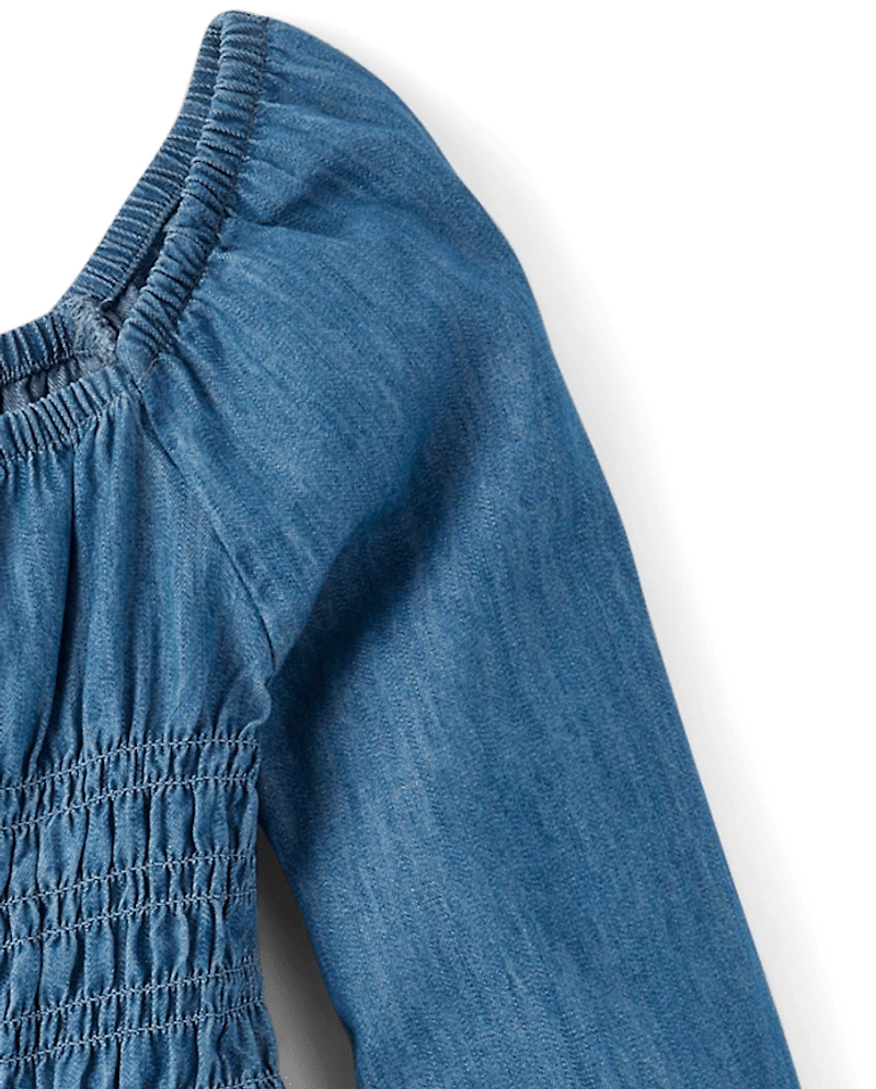 Girls Chambray Smocked Dress