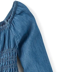 Girls Chambray Smocked Dress