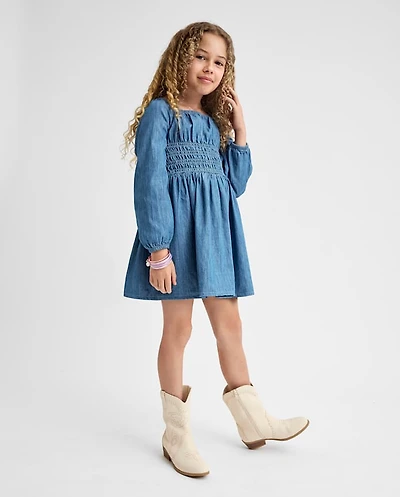 Girls Chambray Smocked Dress