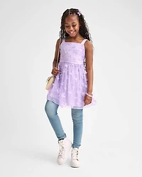 Girls 3D Butterfly Mesh Fit And Flare Dress
