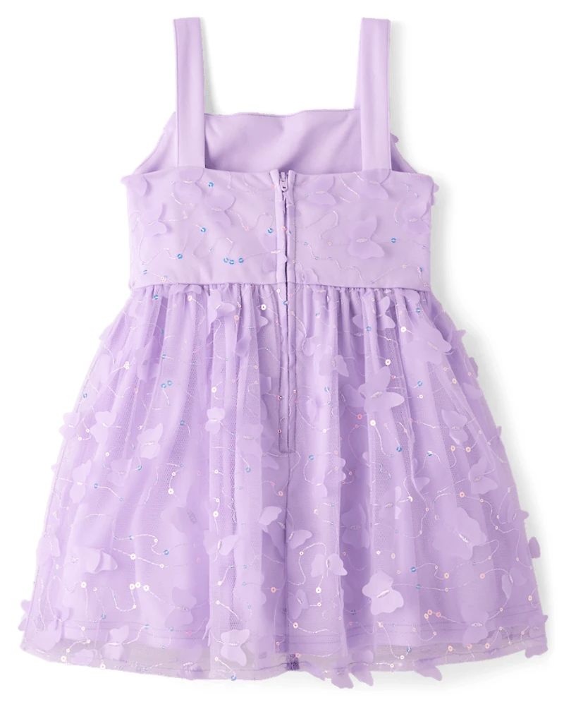 Girls 3D Butterfly Mesh Fit And Flare Dress