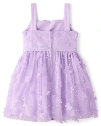 Girls 3D Butterfly Mesh Fit And Flare Dress