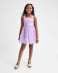 Girls 3D Butterfly Mesh Fit And Flare Dress