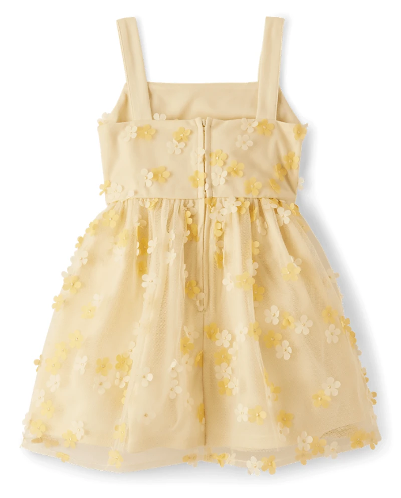 Girls 3D Floral Mesh Fit And Flare Dress