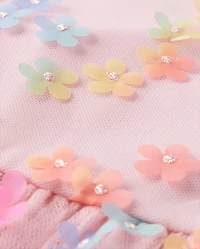 Robe évasée en maille florale 3D arc-en-ciel pour filles