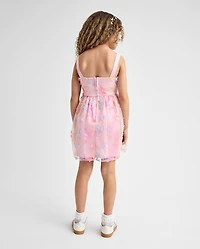 Girls Rainbow 3D Floral Mesh Fit And Flare Dress
