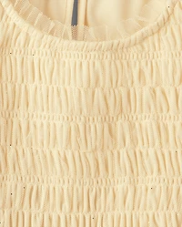 Girls Glitter Smocked Mesh Ruffle Dress