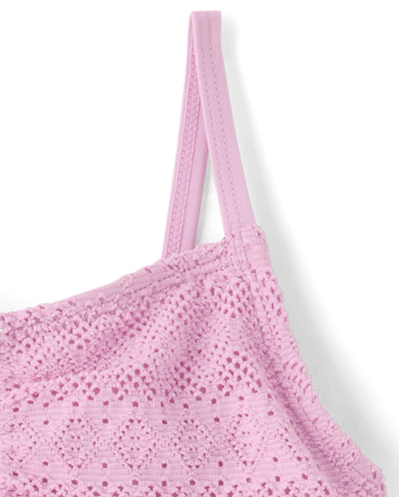 Girls Lace Cut-Out One Piece Swimsuit