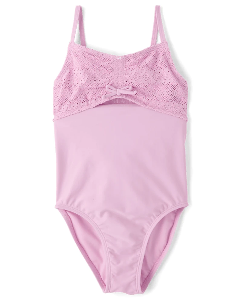 Girls Lace Cut-Out One Piece Swimsuit