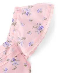 Girls Floral Pleated Smocked Dress