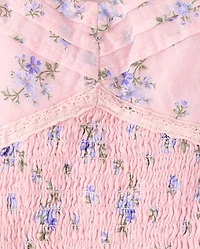 Girls Floral Pleated Smocked Dress