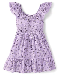 Robe plissée à smocks fleurs pour filles