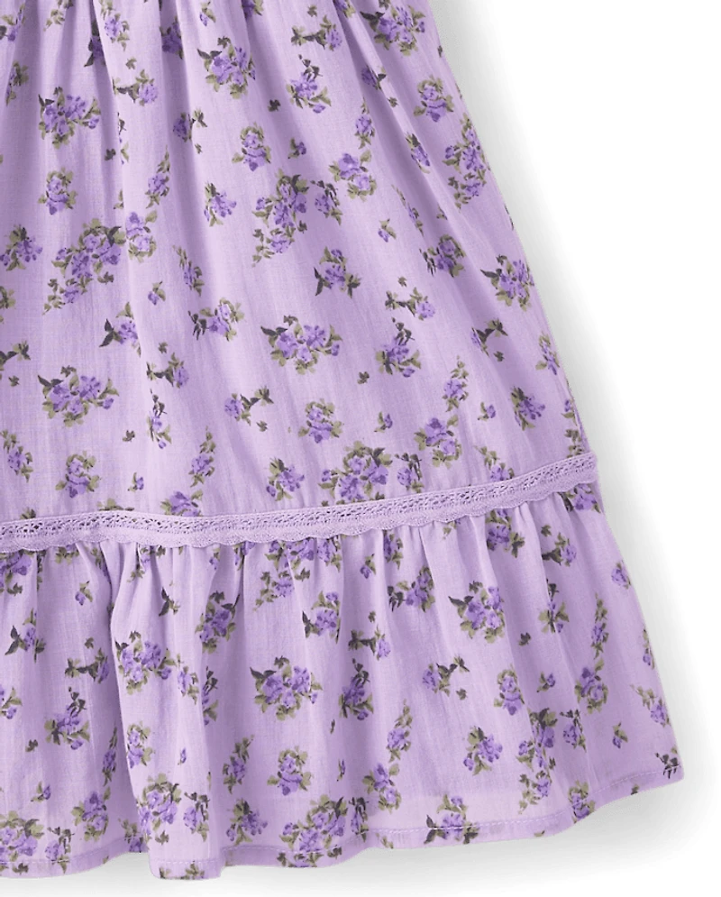 Robe plissée à smocks fleurs pour filles