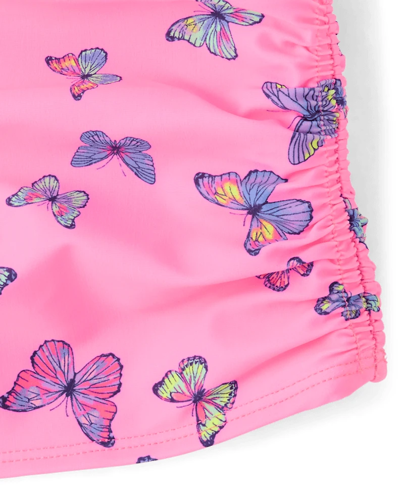 Girls Butterfly Ruched Tankini Swimsuit