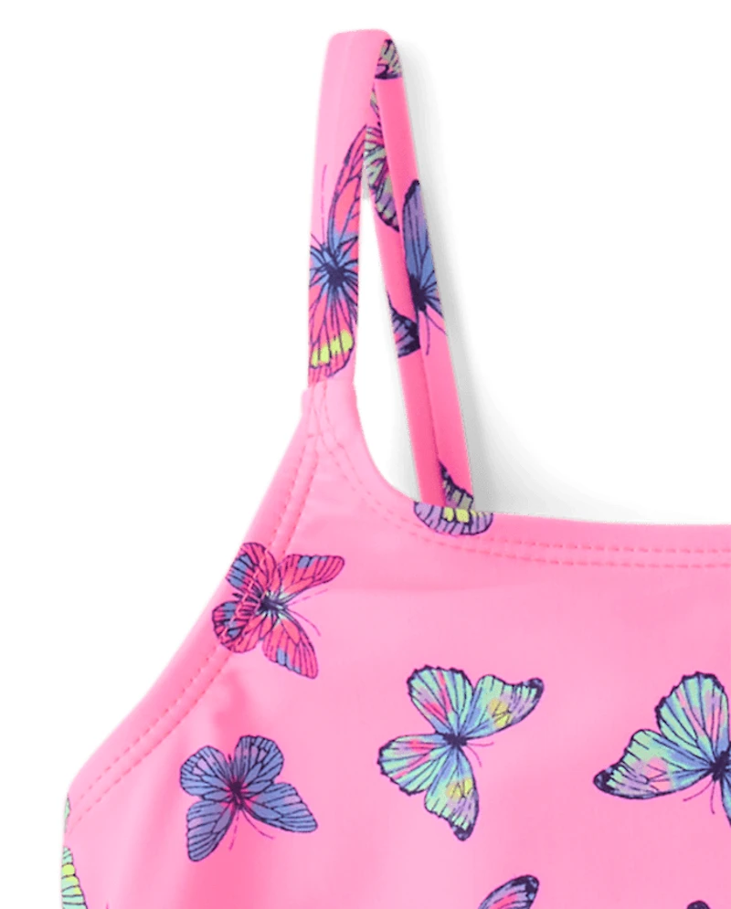 Maillot de bain tankini froncé papillon pour filles