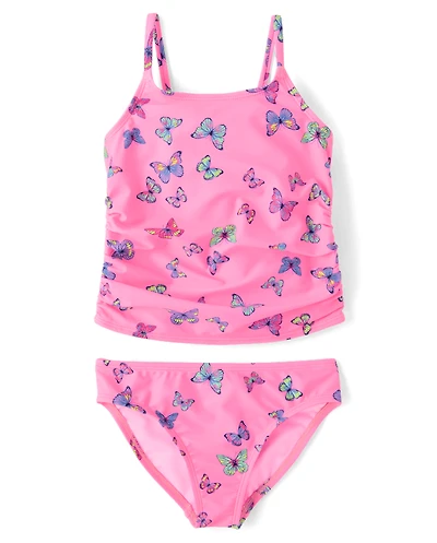 Girls Butterfly Ruched Tankini Swimsuit