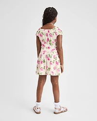 Girls Floral Smocked Puff Sleeve Dress
