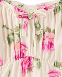 Robe à manches bouffantes smockées fleurs pour filles