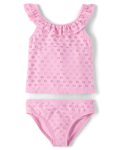 Girls Ruffle Eyelet Tankini Swimsuit