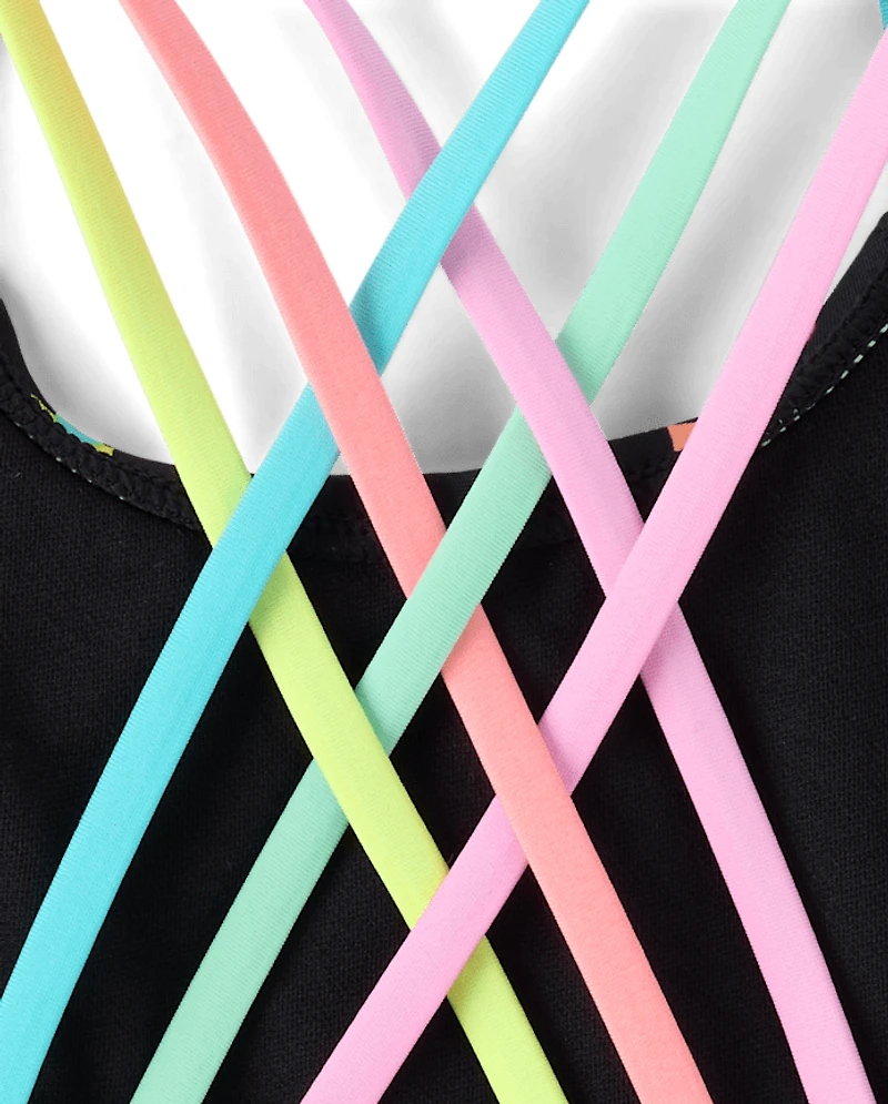 Girls Print Cross Back One Piece Swimsuit