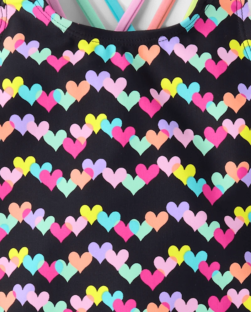 Girls Print Cross Back One Piece Swimsuit