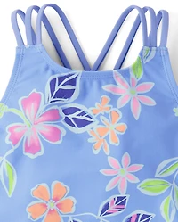 Girls Print Cross Back One Piece Swimsuit