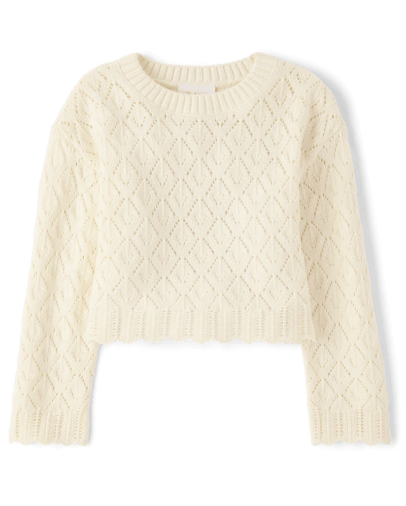 Girls Scalloped Crochet Sweater