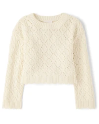 Girls Scalloped Crochet Sweater