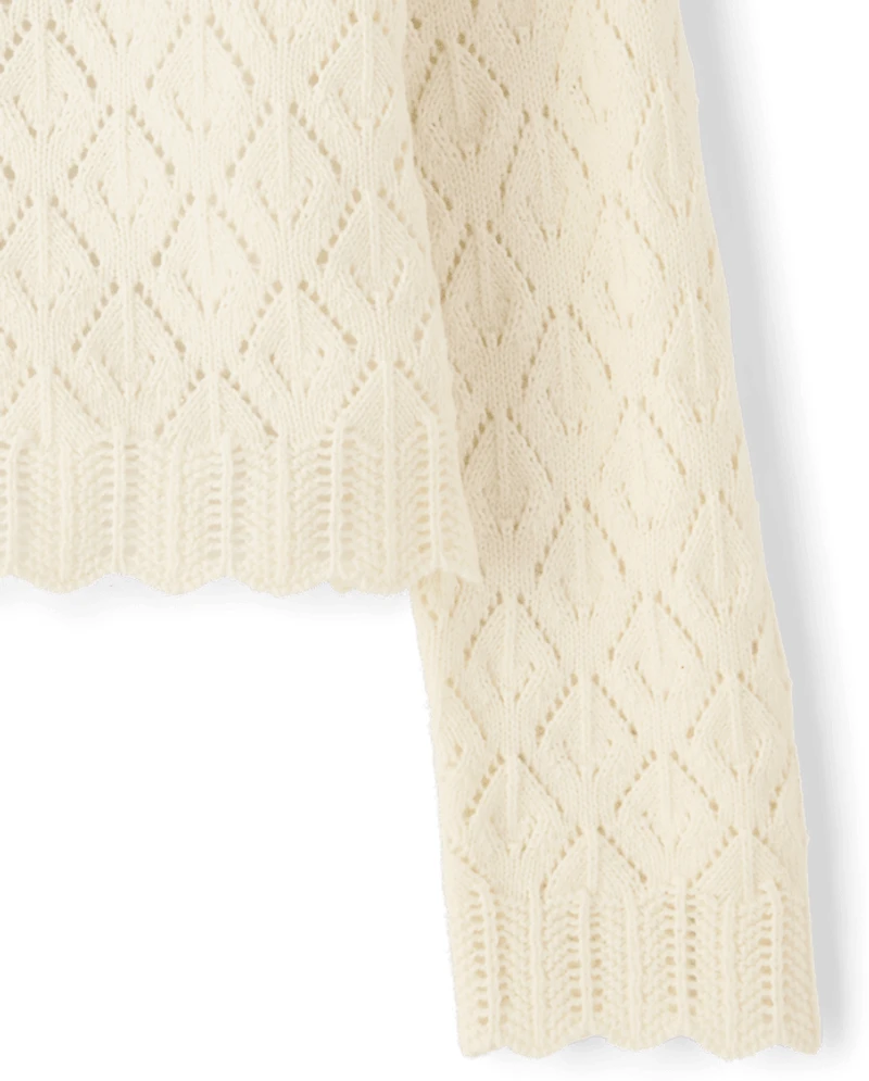 Girls Scalloped Crochet Sweater