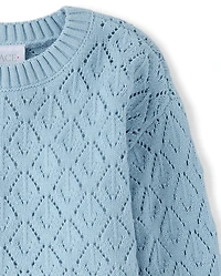 Girls Scalloped Crochet Sweater