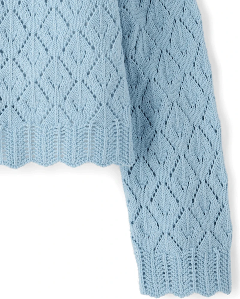Girls Scalloped Crochet Sweater