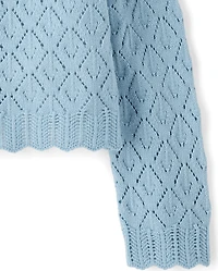 Girls Scalloped Crochet Sweater