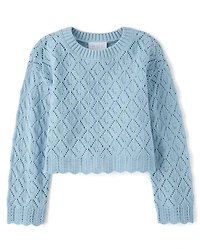 Girls Scalloped Crochet Sweater