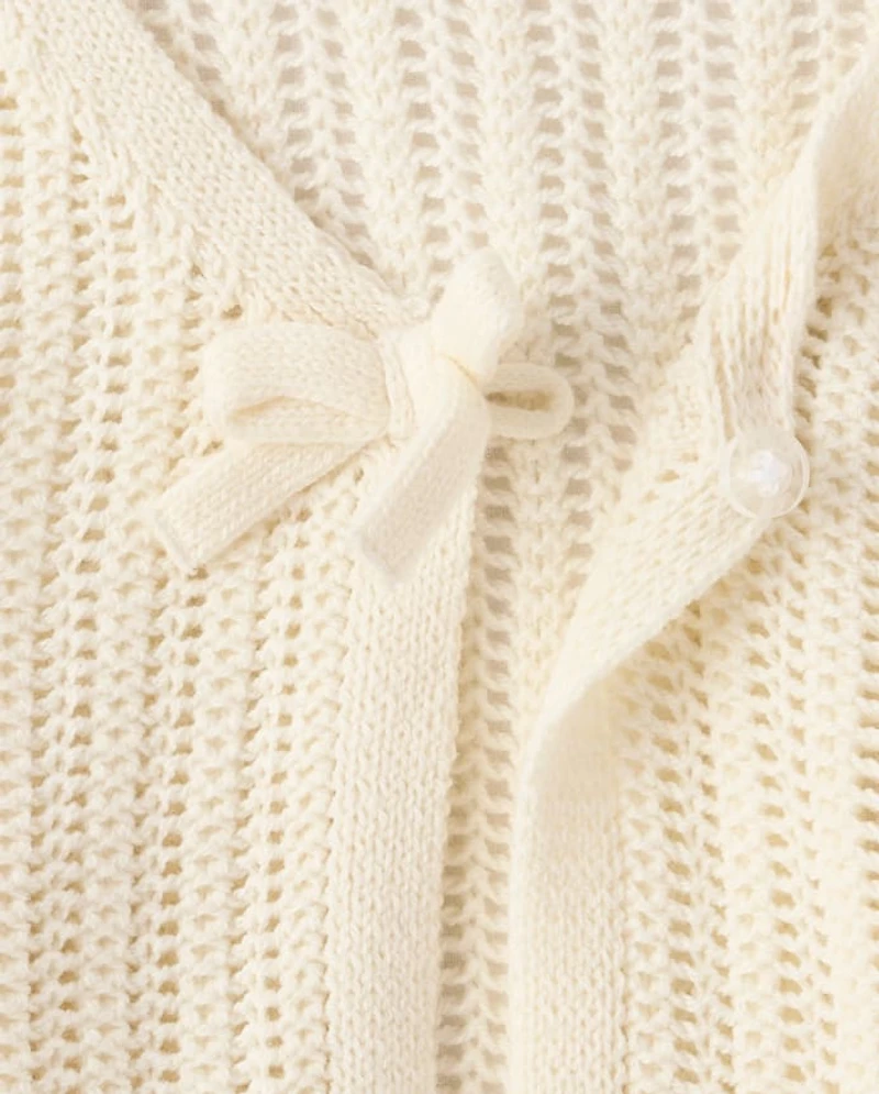 Girls Lettuce Pointelle Cardigan