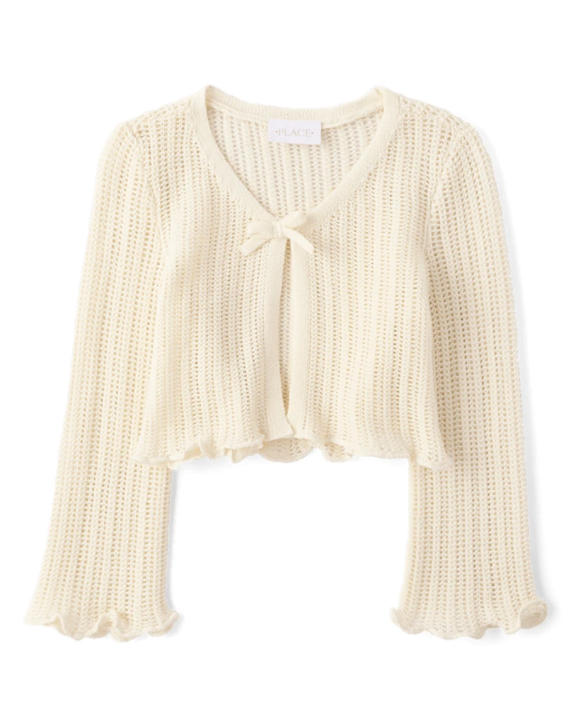 Girls Lettuce Pointelle Cardigan