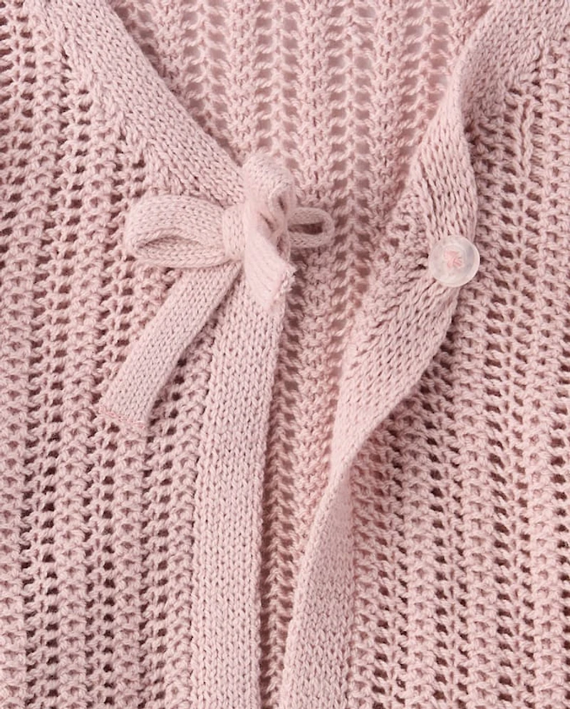 Girls Lettuce Pointelle Cardigan