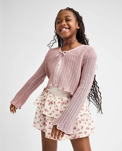 Girls Lettuce Pointelle Cardigan