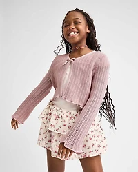 Girls Lettuce Pointelle Cardigan