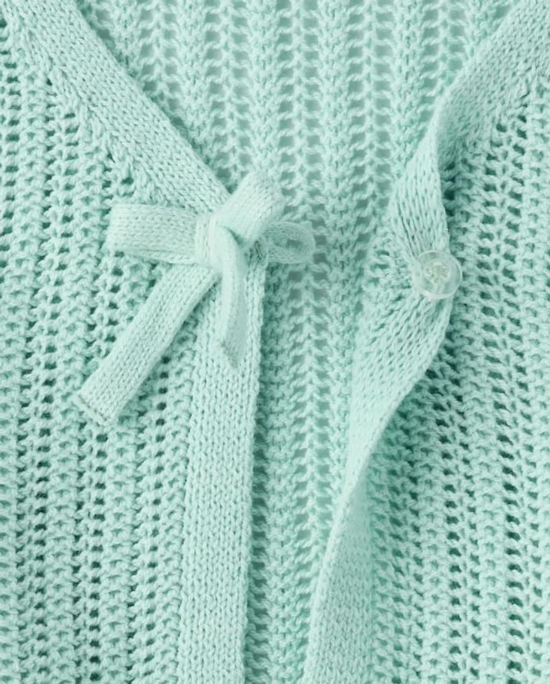 Girls Lettuce Pointelle Cardigan