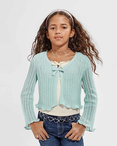 Girls Lettuce Pointelle Cardigan