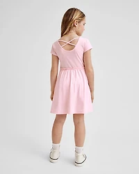 Girls Cross Back Ruffle V-Waist Dress