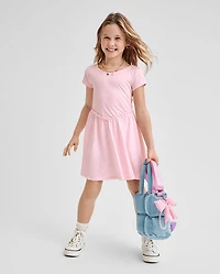 Girls Cross Back Ruffle V-Waist Dress