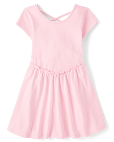 Girls Cross Back Ruffle V-Waist Dress
