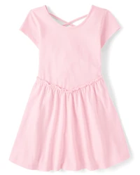Girls Cross Back Ruffle V-Waist Dress