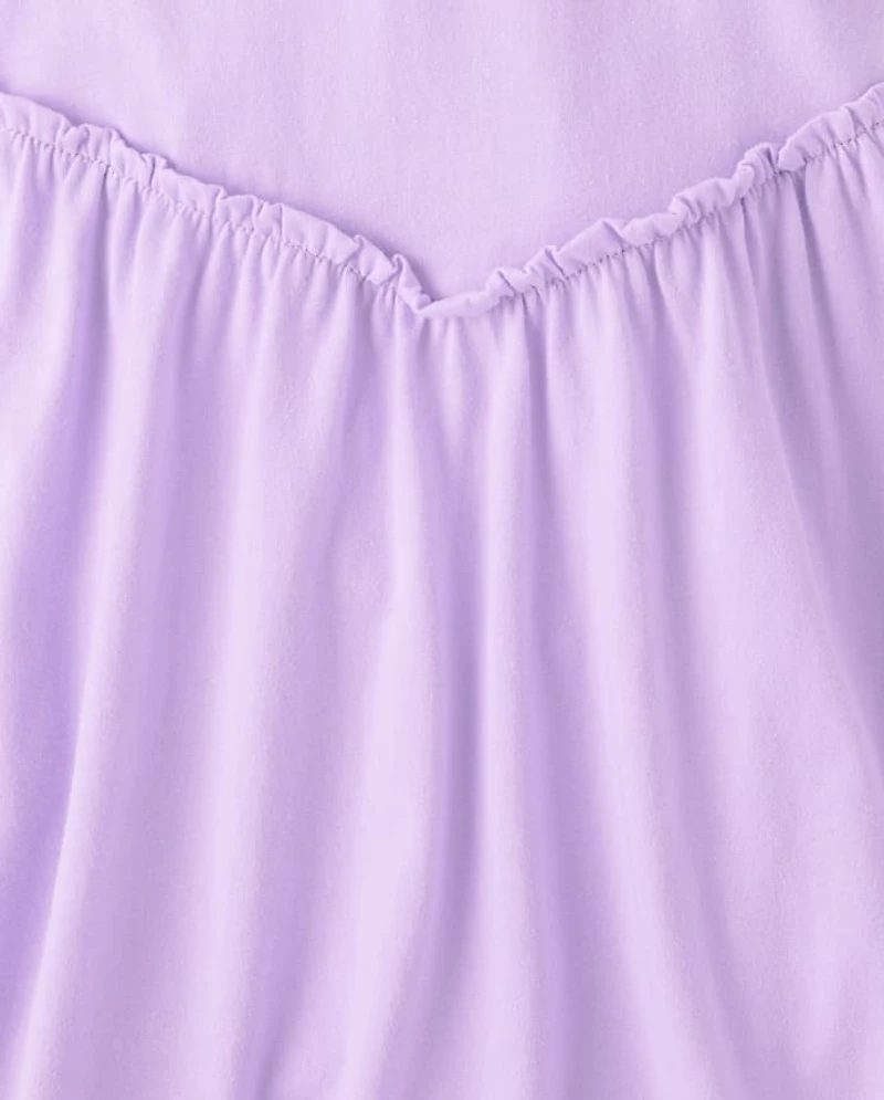 Girls Cross Back Ruffle V-Waist Dress