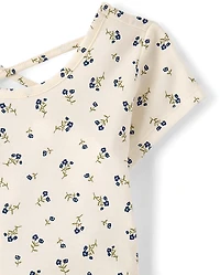 Girls Floral Cross Back Ruffle V-Waist Dress